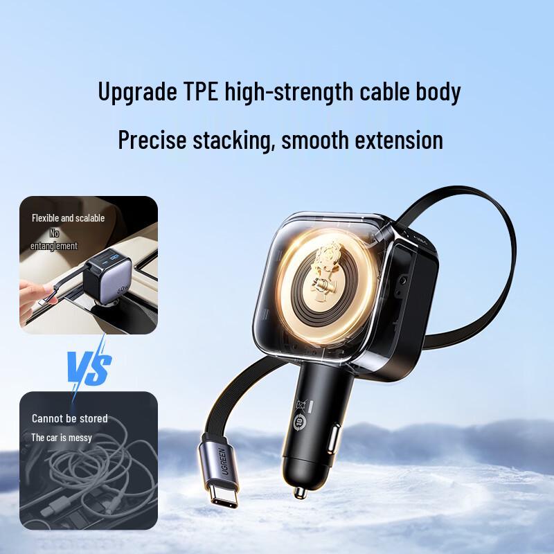 UGREEN 90W Multi-Port Car Charger with Retractable Cable