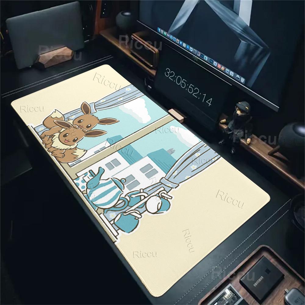 Mouse Pad Gaming Computer Accessories Eevee Pattern Mechanical Keyboard Rug XXL P-pokemon Desktop Carpet Kawaii Rubber Tablemats
