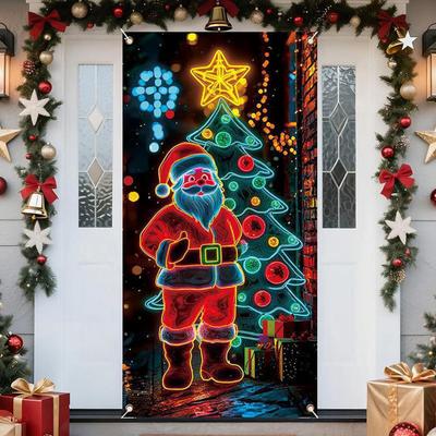 Fluorescenční vánoční potah na dveře UV aktivovaný svítící ve tmě dveřní banner pro venkovní vnitřní sváteční dekoraci