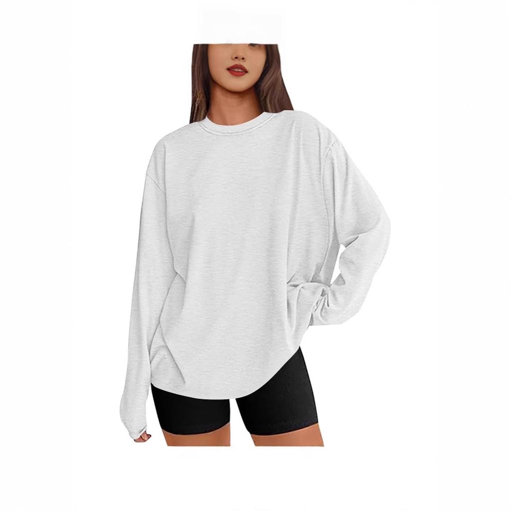 New Solid-color Long-sleeved Round-neck T-shirt A Loose and Casual Women's Top Is A Versatile Base Layer for Spring and Autumn
