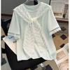 Women's Plus Size Doll Collar Lace-Up Short Sleeve T-shirt - 2025 Summer Slimming Fashion Top