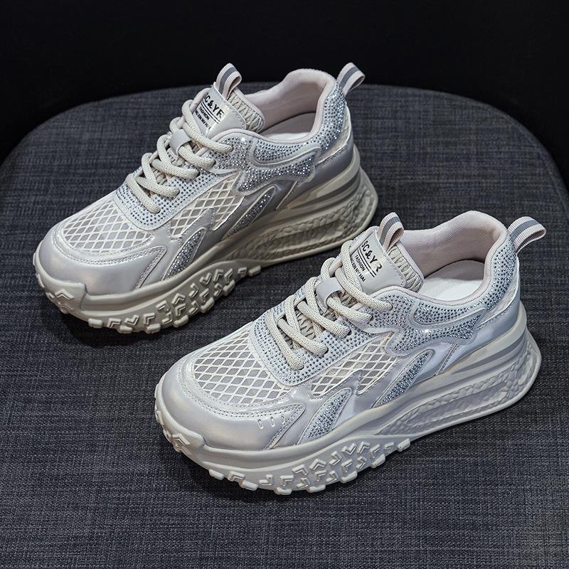 Popular Little White Shoes Women's 2025 Summer New Mesh Breathable Light Casual Fashion Small Thick Sole Heightening Women's Shoes