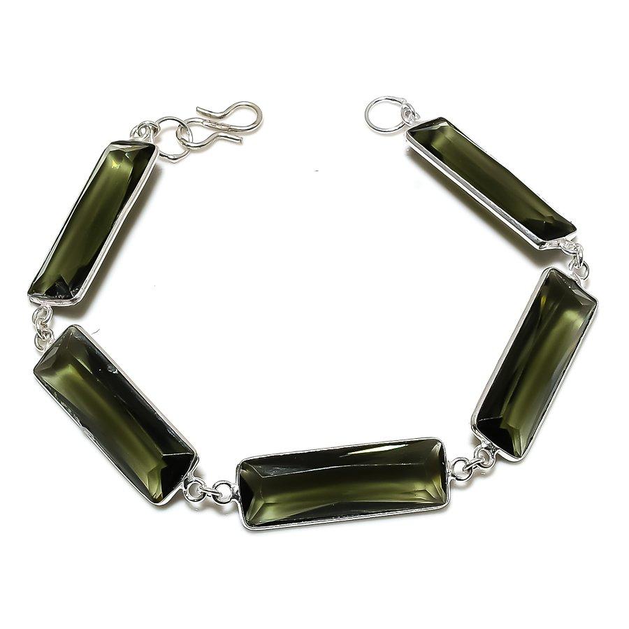 

Браслет ручной работы из стерлингового серебра 925 пробы с натуральным зеленым аметистом 7-8 дюймов o4k11