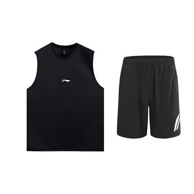 Solid Color Quick-Dry Comfortable Breathable Vest Casual Sports Set Unisex Sports Set Black YVSV027-2+YKSV197-2