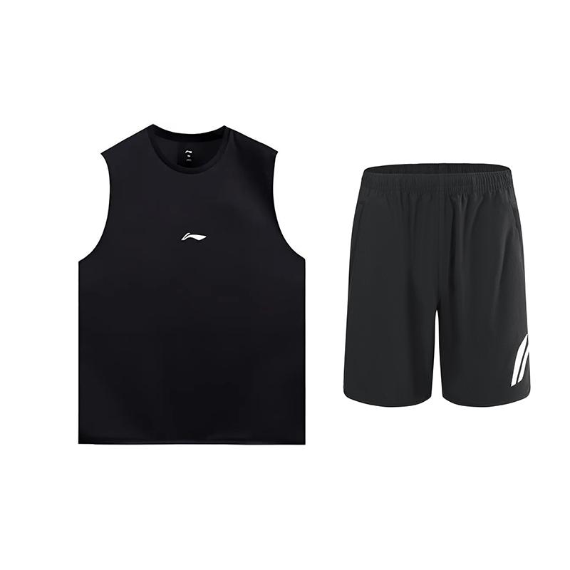 

Li-Ning Solid Color Quick-Dry Comfortable Breathable Vest Casual Sports Set Unisex sports set Black YVSV027-2+YKSV197-2 S