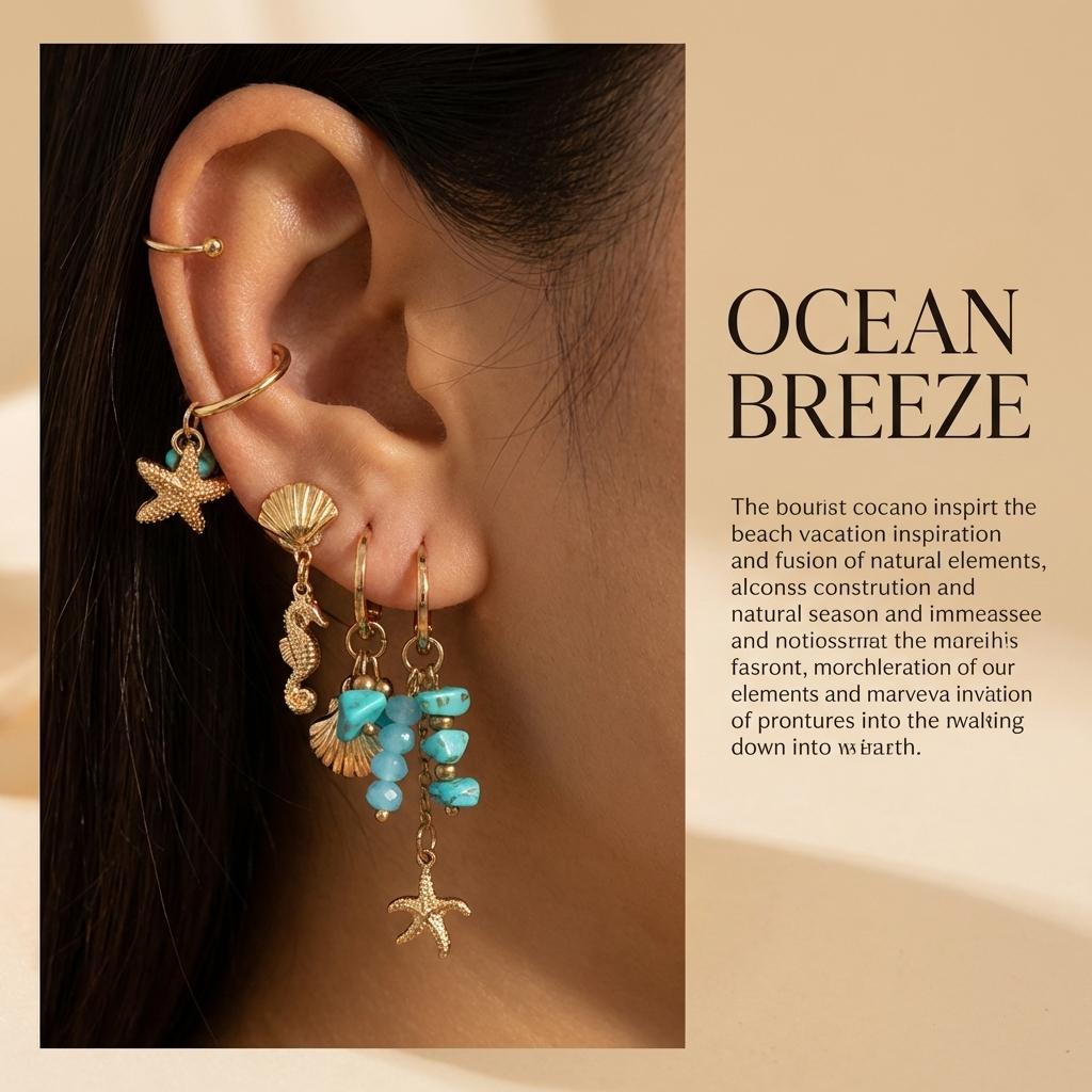 5Pcs/Set Boho Turquoise Ocean Earring Set for Women Starfish Dangle Ear Cuff Curated Ear Stack Summer Beach Jewelry Gift