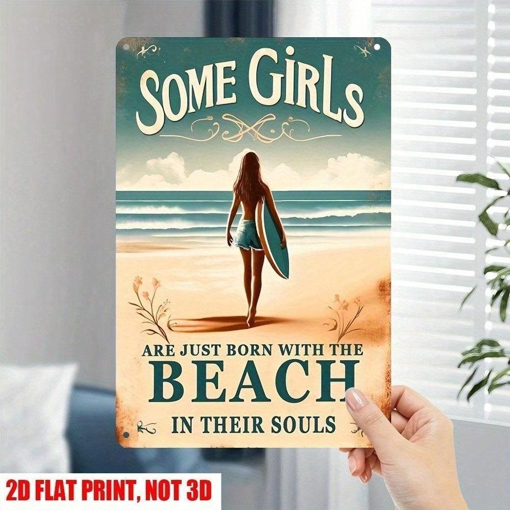 Metal Poster Retro Beach Girl Vinyl Wall Art for Bar Gift