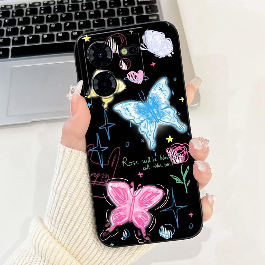 For Tecno Pova 5 Pro Pova5 5Pro 5G LH8n Phone Case Silicone Soft Back Cover Bumper Dragon Black Cat Flower Butterfly Pattern