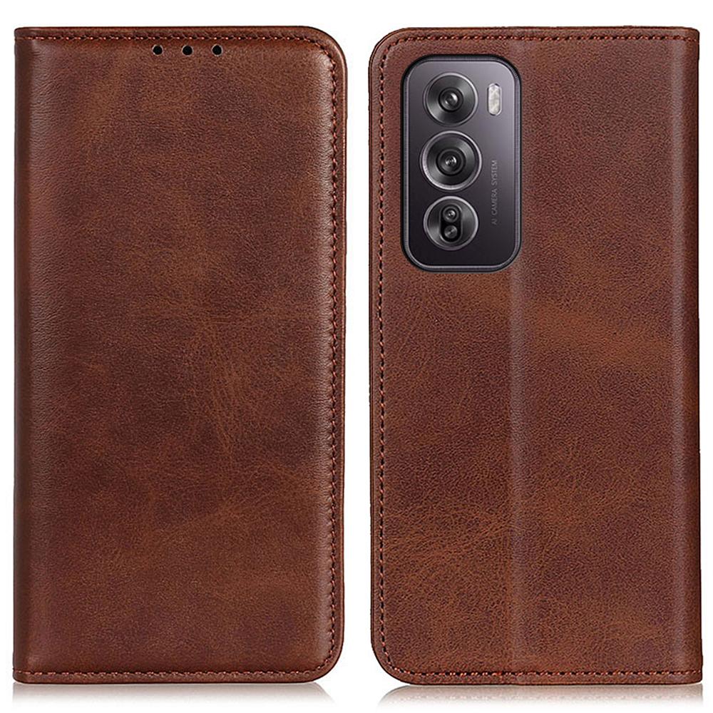 

For Oppo Reno12 Pro 5G (Global) Stand Case Cowhide Texture Split Leather Wallet Phone Cover Coffee