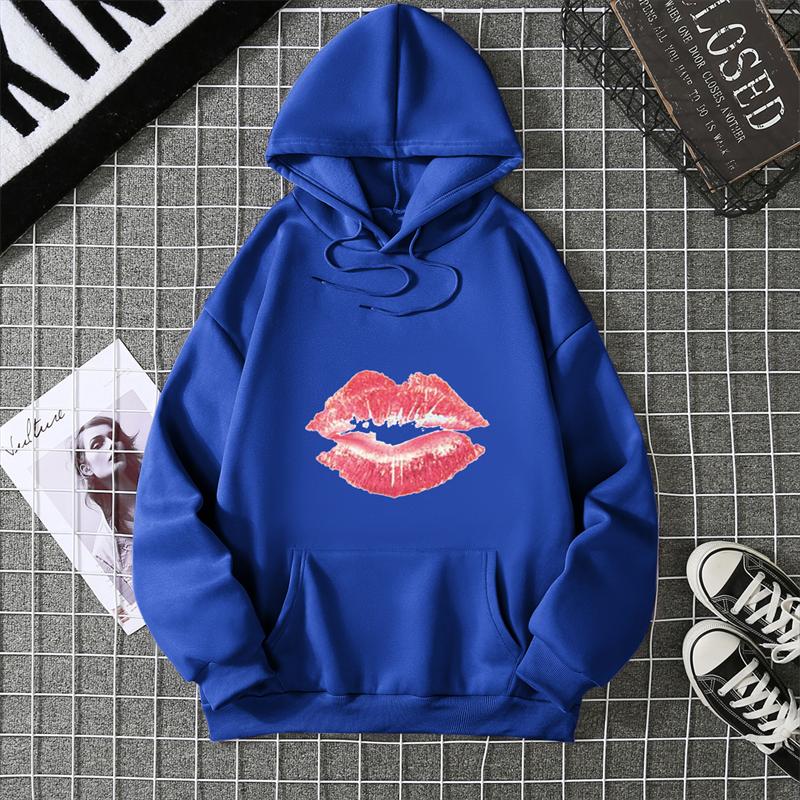 Sexy lip print hoodie long-sleeved women's casual fashion sweatshirt