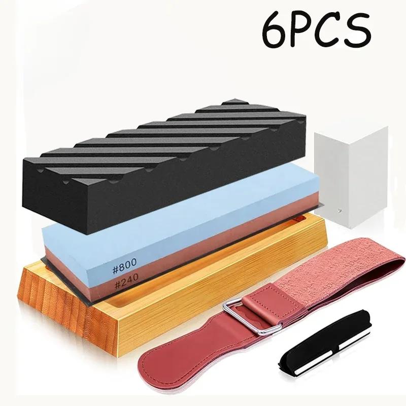 Profesionální sada kamene na broušení nožů 400/1000 3000/8000 Zrnitost Protiskluzová bambusová základna Oboustranné vedení nože brousek