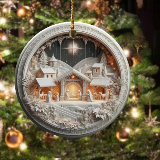 Acrylic Pendant Christmas Decoration with Lanyard Easy To Hang Nativity