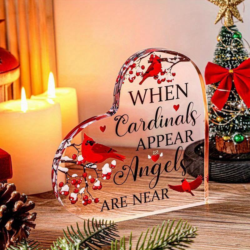 

Мемориальные подарки «Красный кардинал» – Хрустальное акриловое сердце. Рождественская центральная композиция, Соболезнования в связи с утратой. чистый