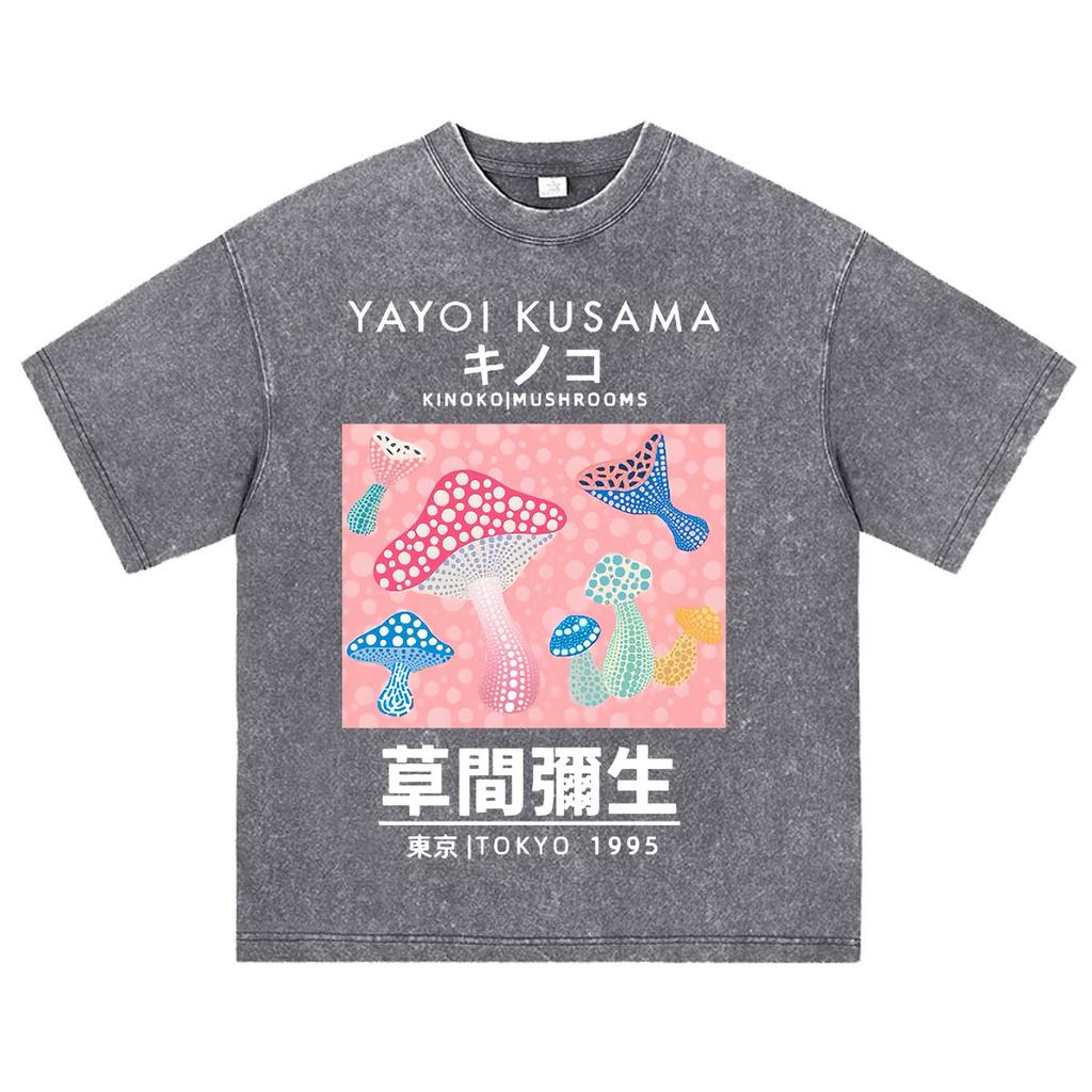 Japanese Artist Yayoi Kusama Pumpkin Eyes Art Show Vintage Washed T Shirt Unisex Unisex Clothing High Quality Short Sleeve Tshirt