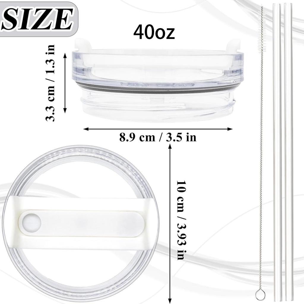 40oz Tumbler Lid Replacement Fit for Stanley Cup, 2 Pack Replacement Tumbler Lids , with 2 Straws and 1 Cleaning Brush