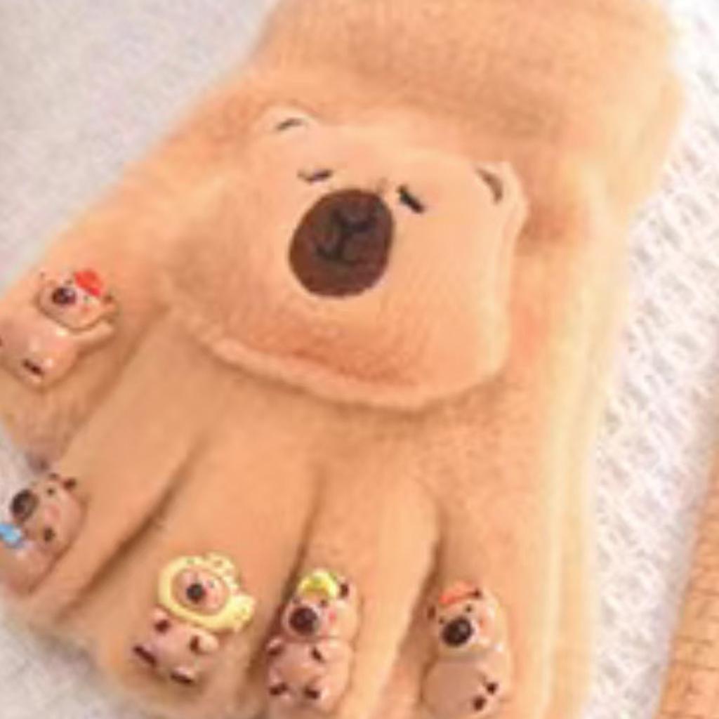 Cartoon manicure gloves children's warm and antifreeze full finger cover baby thickened five-finger girl finger cover