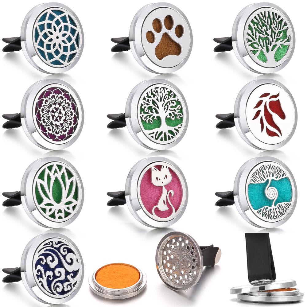 1pc Refillable Car Air Freshener Smell Perfume Diffuser Clip Auto Vent Essential Oil Stainless Steel Locket Interior Accessories