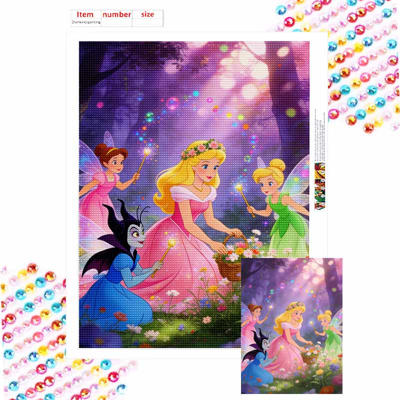 Disney Diamond Paint Mosaic Art Painting Kit Sleeping Beauty Princess Fairies Handmade DIY Home Decor Round 20x30cm