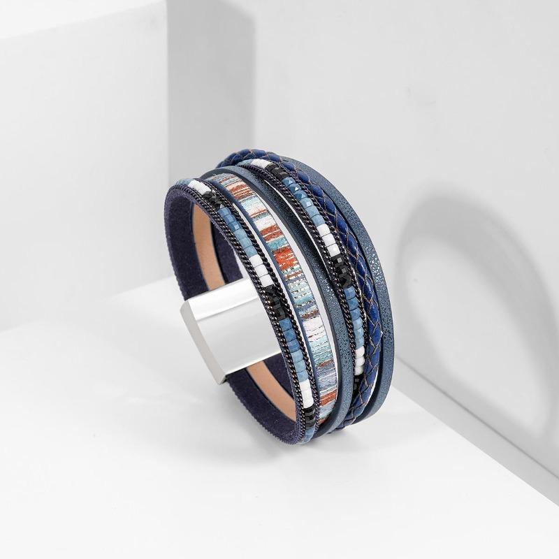1Pc Bohemian Hand-Woven Leather Bracelet with Alloy Magnetic Clasp - Fashionable Women's Accessory