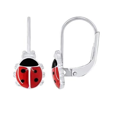 Earrings - LÉA &; ARTHUR - Ladybug Motifs - 925 Silver - Red-Black Enamel - Sleeper Earrings