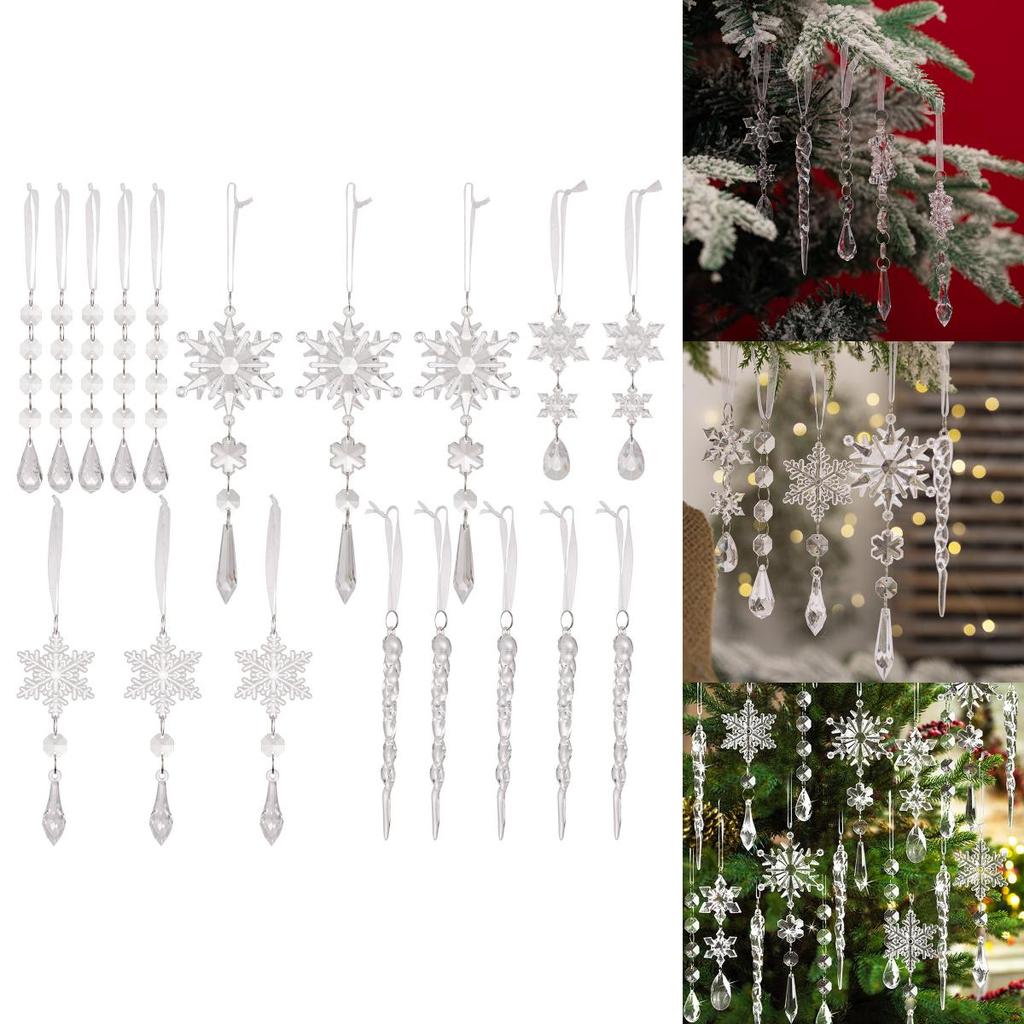 18pcs Clear Acrylic Christmas Icicle Hangings Perfect For Elegant Holiday Decoration