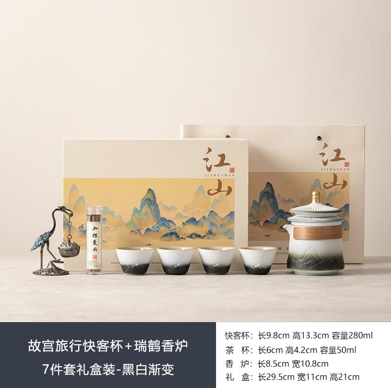 Merchandise Forbidden City Travel Tea Set Ceramic Kuaike Cup Gift Box Set Bank Business Activities Souvenir Thousands of miles of country