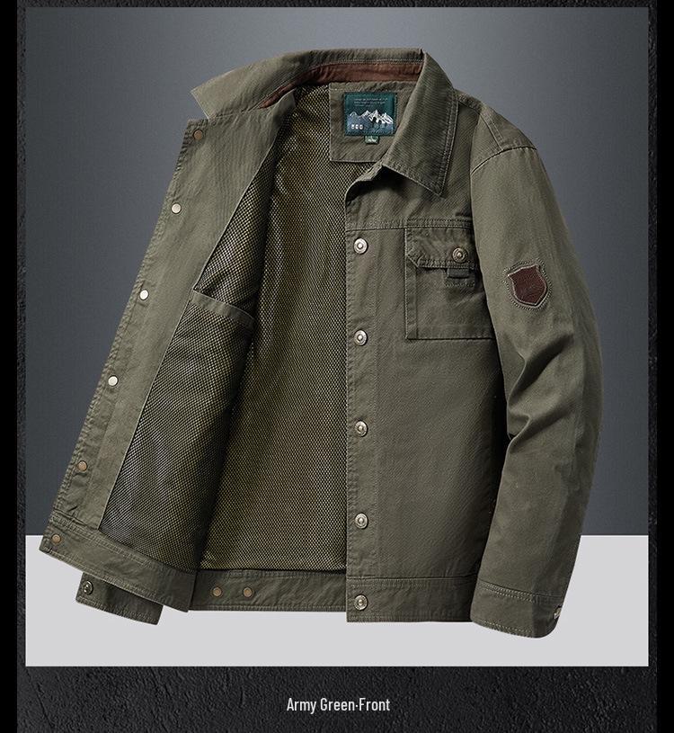 Pánské jarní a podzimní klopové bundy pro střední a starší věk 2024 - jednobarevné ležérní kabáty