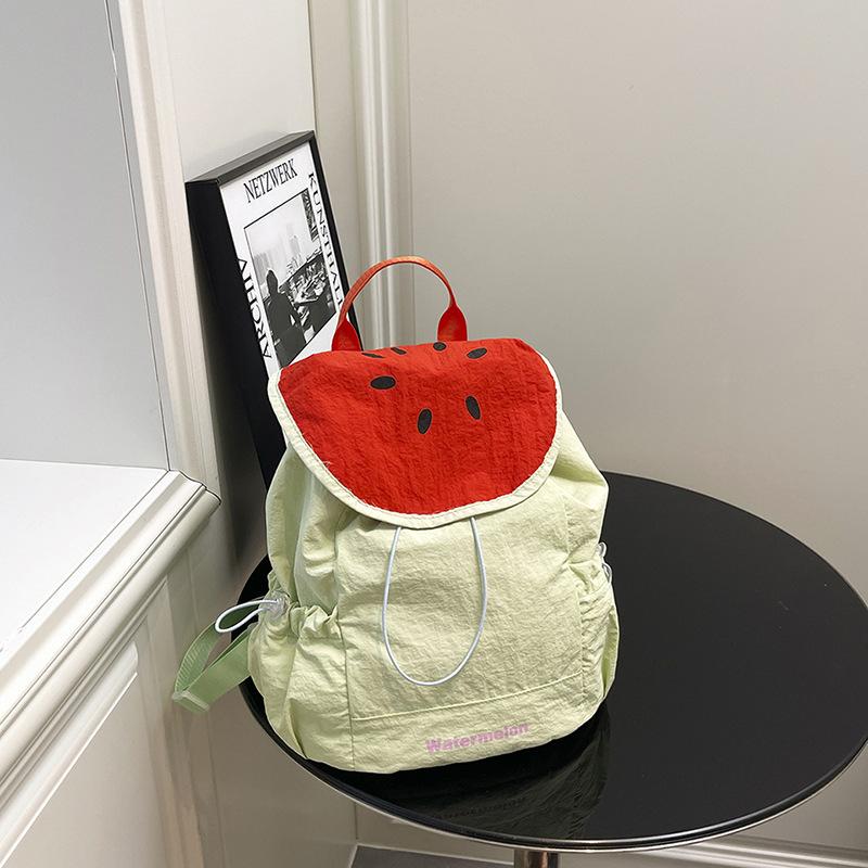 Dopamine Contrast Color Nylon Backpack Cute Fruit Shape String Shoulder Bags Female Leisure Commuting School Bag