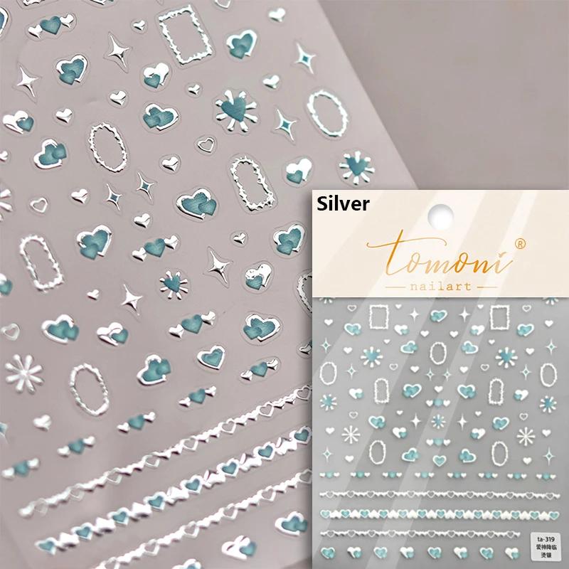 Colored Crystal Star Love Shiny Silver Hollowed Smudging Rainbow Flower Jelly Embossed Nail Art Stickers Manicure Decals