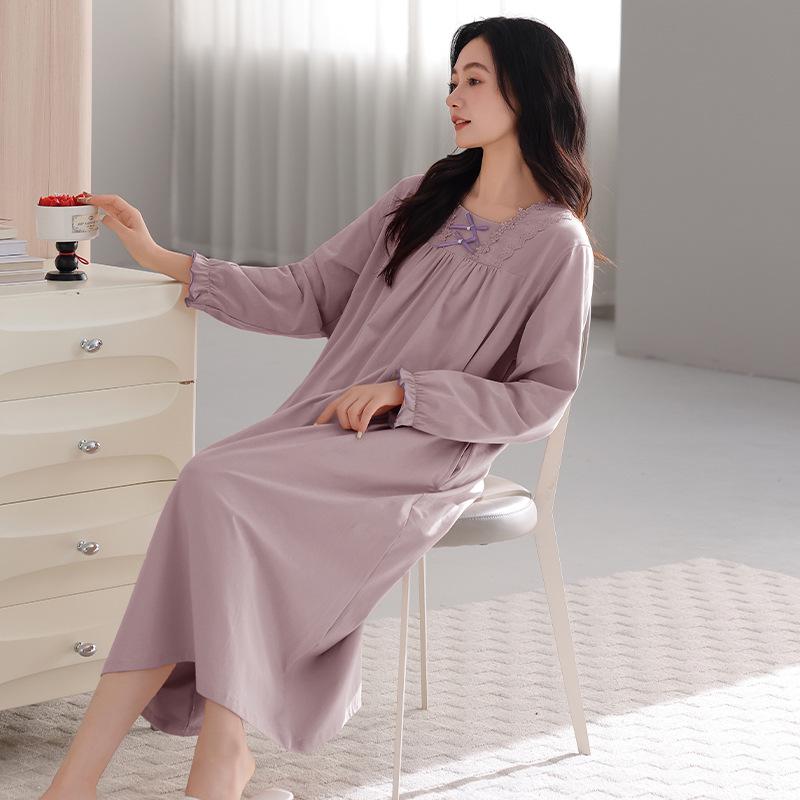 Camice da notte stile palazzo da donna: Elegante Abito Lungo Monocolore per Primavera e Autunno 2026