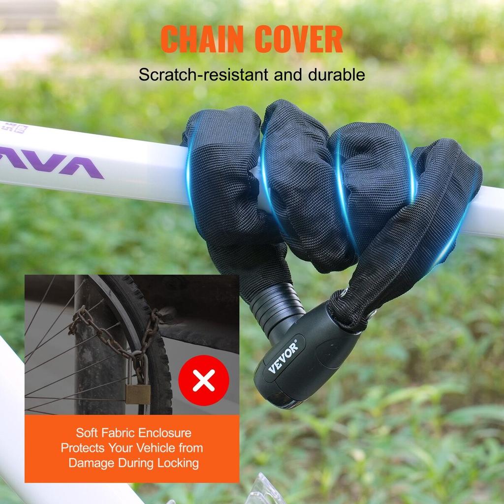 Bike Chain Lock 3.94 Ft Combination Bicycle Chain Lock with 4 Keys 8mm