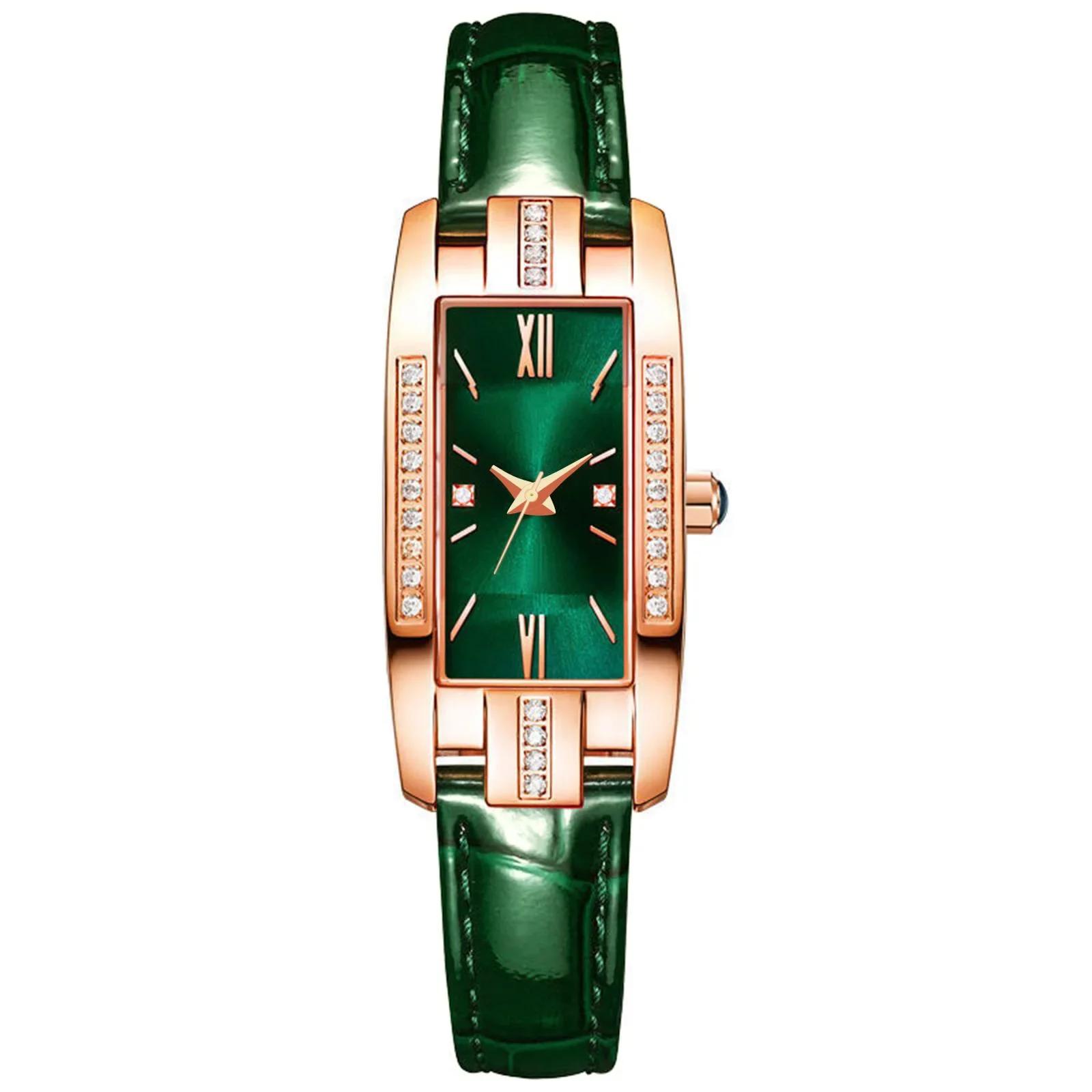 

1pc-Classic Retro Women s Belt Quartz Square Green Quartz Watch Student Women s Watch Luxury Style зелений
