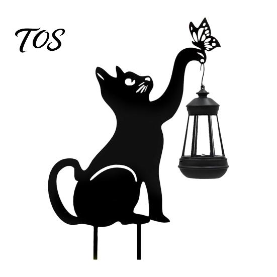Retro Style Courtyard Decor Black Cat Solar Lantern, Garden Stake Light, Waterproof Gnome Frog Metal Yard Art Statue, Outdoor Lamp for Front
