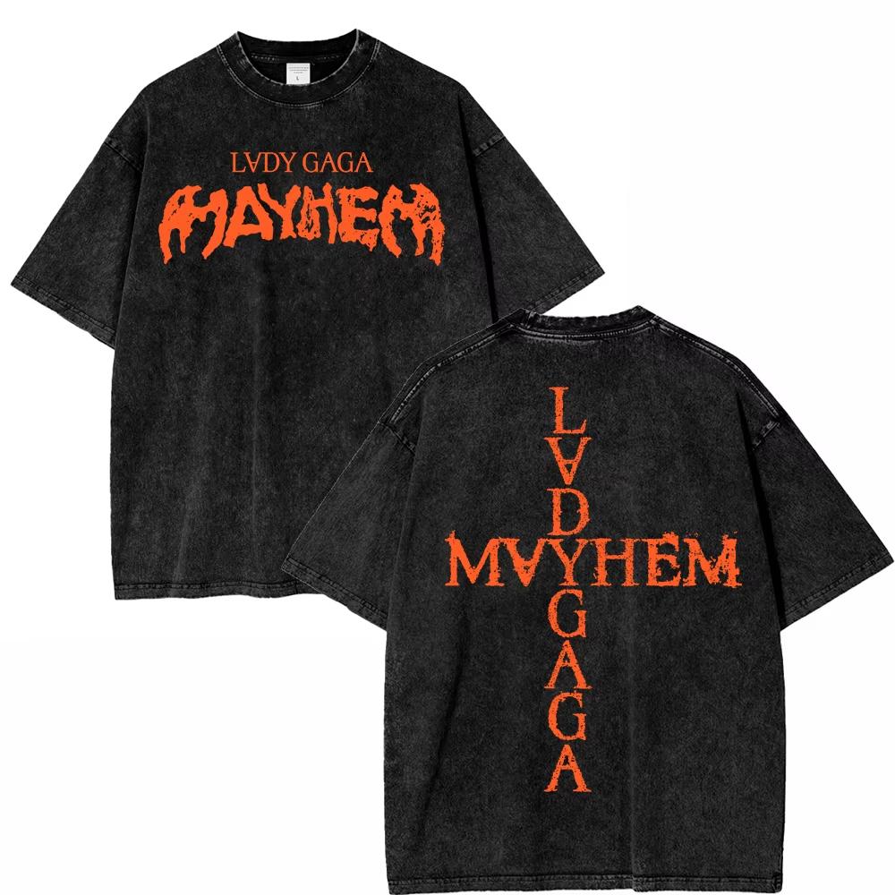 Vintage Washed Lady Gaga The Mayhem Ball Tour T Shirt Fashion Men Women Aesthetic High Quality Acid Wash Cotton