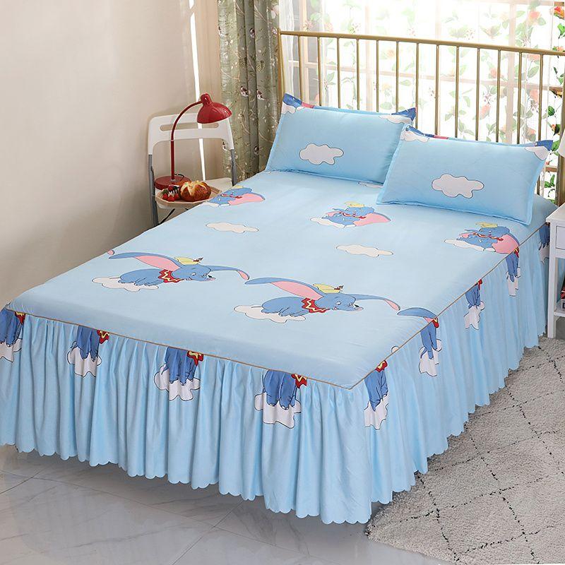 3PCS Bed Skirt Flower Printed Fitted Sheet Cover Home Graceful Bedspread Bed Linens Bedroom Decor Mattress Cover Pillowcase