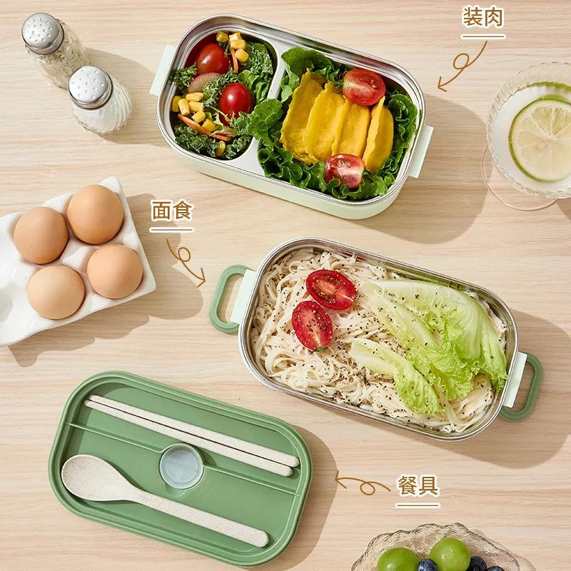304 Stainless Steel Divided Lunch Box for Kids Adults Stackable Portable Leakproof Bento Microwave Sealed Large Food Container