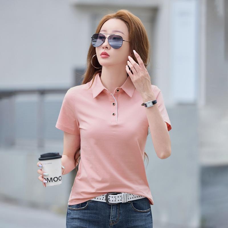 New Tshirt Cotton Pure Halfsleeved For Ladies With Collars Summer Sportswear Casual Lapel Shortsleeved Top