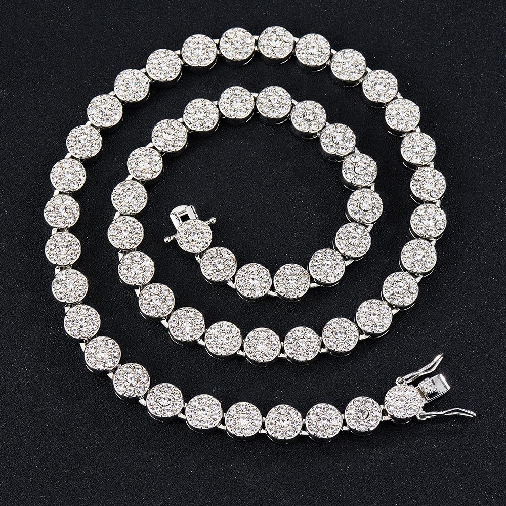 

9Mm Diamond-Encrusted Zinc Alloy Cuban Chain Hipster Versatile Hip-Hop Full Diamond Candy Rap Cuban Chain Male 18inch（45cm） срібний