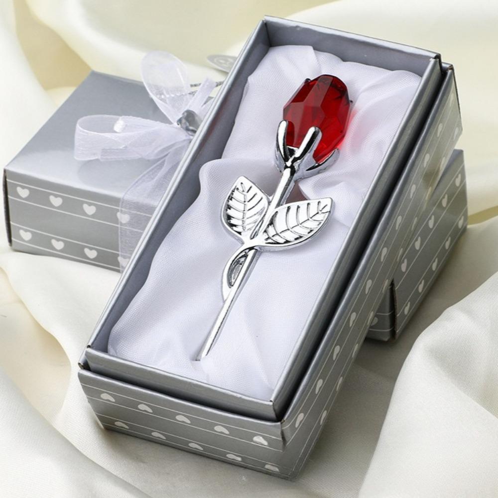 Glass Rose Mini Crystal Flower Artificial Flowers Room Ornament Office Desktop Decoration Wedding Party Valentine's Day Gift