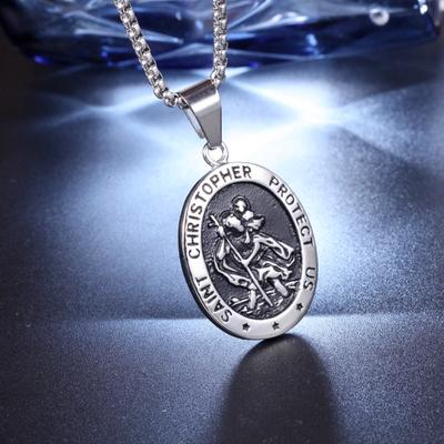 Vintage Personality St. Christopher Medal Pendant Necklaces for Men Women Classic Charm Casual Party Jewelry Holiday Gift