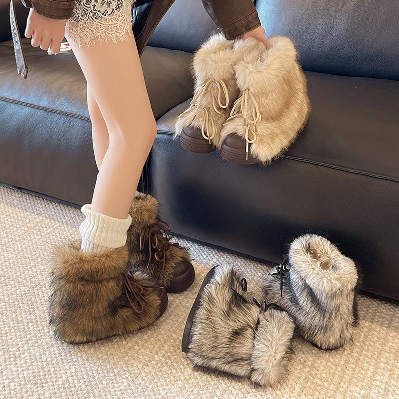 [Fanfna] Thick-soled Inner Height-increasing Fur Snow Boots Women's 2025 Autumn and Winter New Velvet Thickened Warm Cotton Shoes