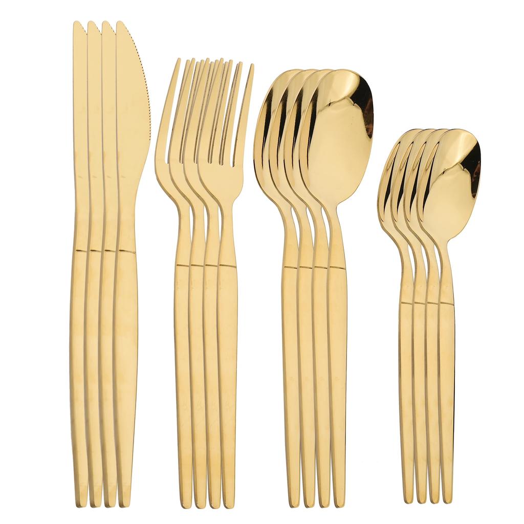 16Pcs Cutlery Set Dinner Knife Fork Spoon Flatware Set Kitchen Gold Dinnerware Stainless Steel Tableware Silverware Set Gift