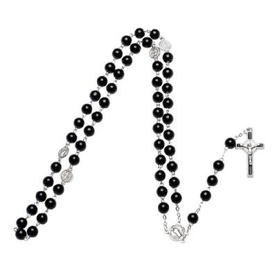 Fashion Jesus Glass Prayer Beads for Cross Woven Rope Catholic Religious Necklac