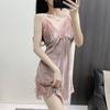 Golden Velvet Women's Pajamas Autumn and Winter New Sexy Suspenders Thermal Nightgown Nightgown Loungewear Lace with Chest Pad