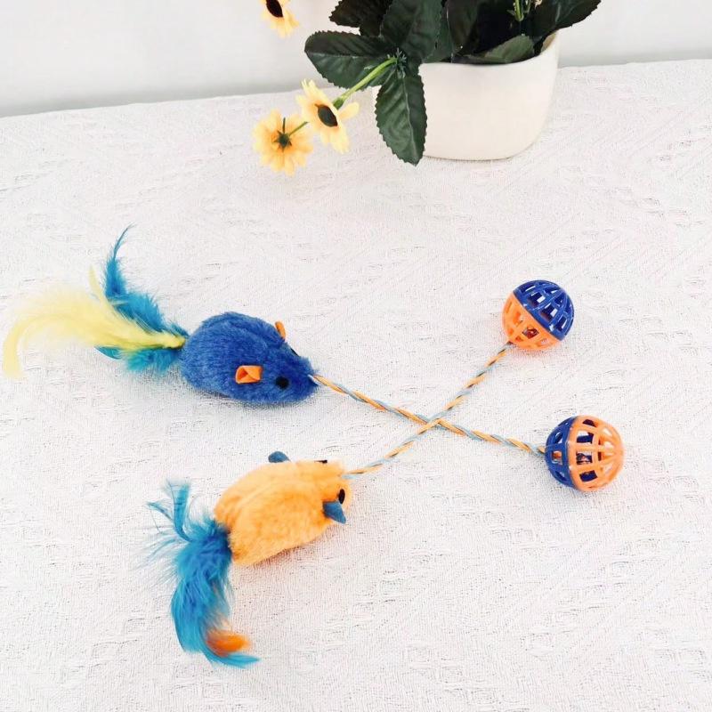 Interactive Feather Mouse Bell Toy For Cats New Cross-border Cat Toy To Keep Your Feline Entertained Plush Material