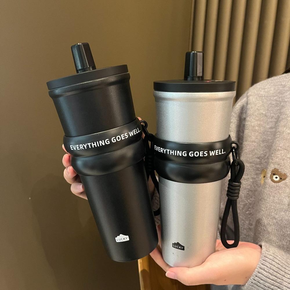 Stainless Steel Straw Coffee Cup 710ml Thermal Flask Portable Insulated Cup