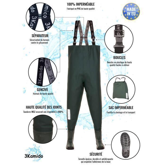 Cuissardes De Pêche - 3KAMIDO - Jeunesse - Imperméables - Bretelles Réglables - Semelle Antidérapante
