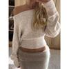 Women's Knit Pullovers Tops Fashion Asymmetrical Off-the-Shoulder Casual Sexy Women's Sweater Autumn and Winter Slim Fit Elegant Office Lady Knitwear