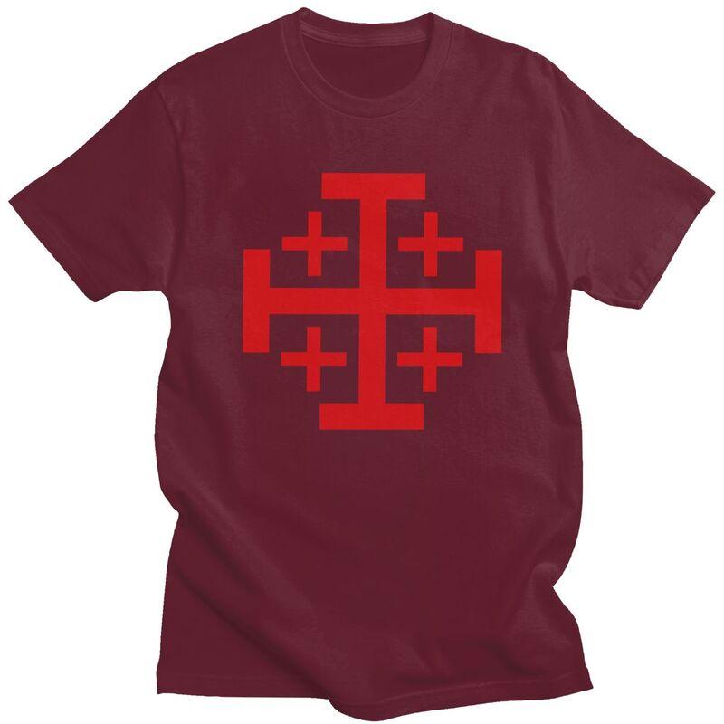 Jerusalem Kingdom Cross T Shirt Men Short Sleeve Knights Templar Crusades Tshirts Tee Tops Pure Cotton Slim Fit Tshirts Gift