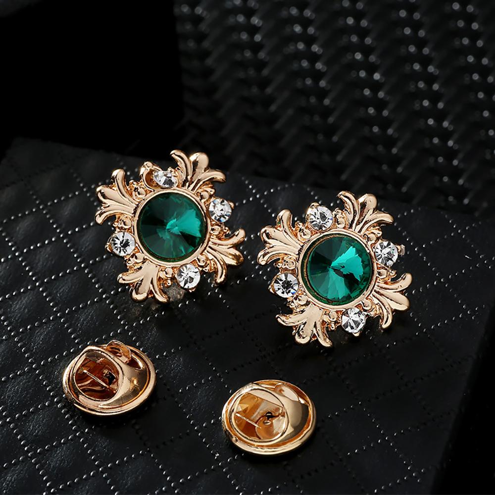 1 Pair Retro Collar Brooches Tree Leaf Wolf Rhinestone Fashion Lapel Pin For Men Women Shirts Suits Clothes Decor Jewelry Gift